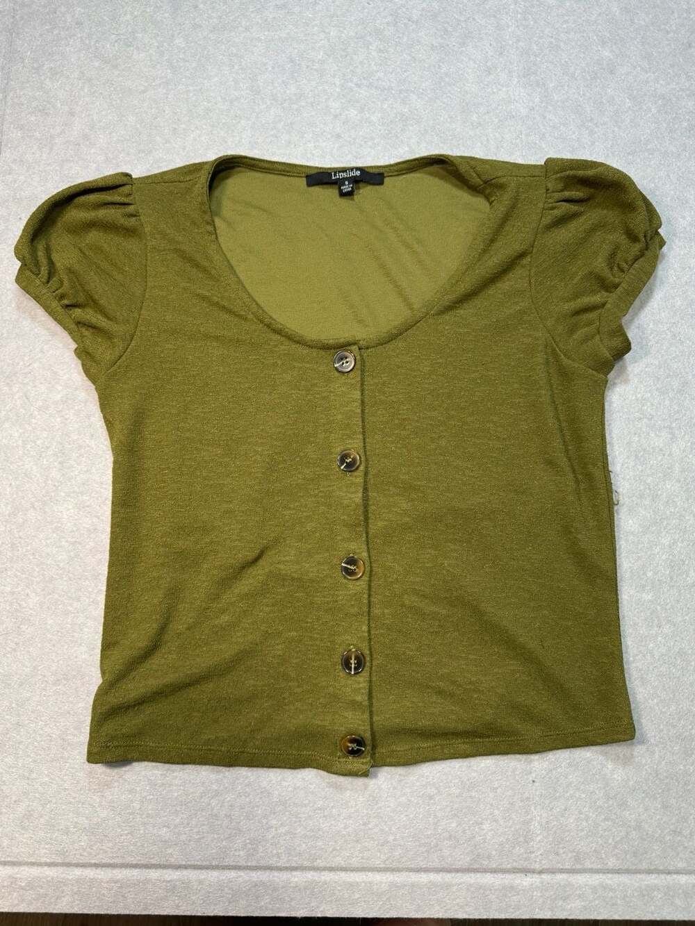 Lipslide Olive Green Short Sleeve Button Up Top Size S
